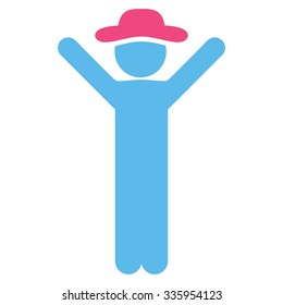 Happy Man vector icon. Style is bicolor flat symbol, pink and blue colors, rounded angles, white background.