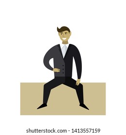 Happy man. Vector illustration. Flat style design. Sits and smiles