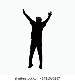 Happy man vector, silhouette of a man jumping and lifting his hands up, concept of success and happiness.