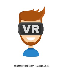 Happy man in virtual reality headset. teen boy or adult man in vr glasses. isolated on white background. Vector flat cartoon character illustration icon design. virtual reality concept. Video gamer