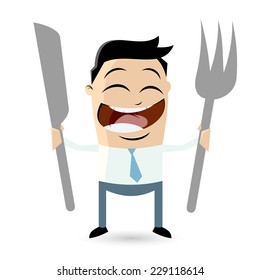 happy man is waiting for food