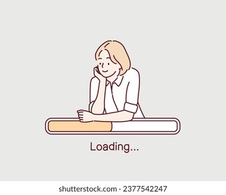 Happy man Waiting for Web Page to Load Vector Cartoon.Hand drawn style vector design illustrations.