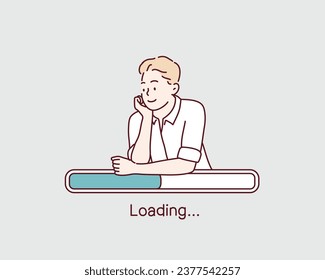 Happy man Waiting for Web Page to Load Vector Cartoon.Hand drawn style vector design illustrations.