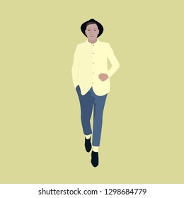 Happy man walking side flat vector illustration