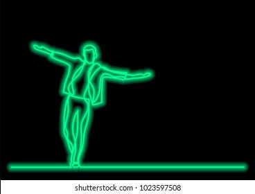 happy man walking - single line drawing with neon vector effect