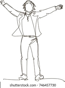 Happy man walking - single line drawing