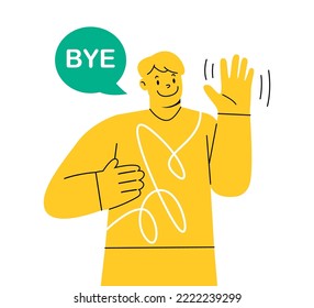 Happy man waves his hands in farewell. Colorful vector illustration
