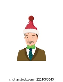 A happy man wearing, Christmas hat, vector isolated on  white background. vector illustration.  Perfect for coloring book, textiles, icon, web, painting, books, t-shirt print.  