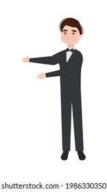 happy man wearing elegant tuxedo