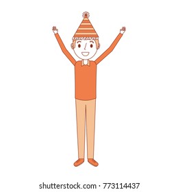 happy man wearing party hat with arms up