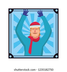 Happy man in winter