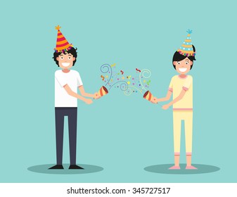 Happy man and woman celebrating vector illustration