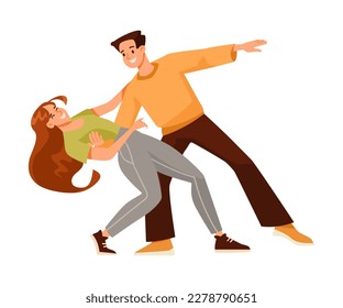 Happy Man and Woman Character Dancing Moving Their Body Vector Illustration