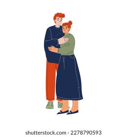 Happy Man and Woman Couple Hugging Feeling Love and Positive Emotion Vector Illustration