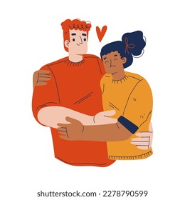 Happy Man and Woman Couple Hugging Feeling Love and Positive Emotion Vector Illustration