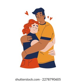Happy Man and Woman Couple Hugging Feeling Love and Positive Emotion Vector Illustration