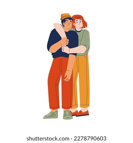 Happy Man and Woman Hugging Feeling Love and Positive Emotion Vector Illustration