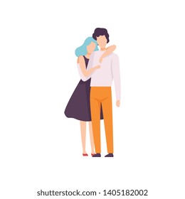 Happy Man and Woman Hugging Lovingly, Romantic Couple in Love Vector Illustration