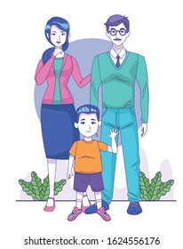 happy man and woman with little boy icon over white background, colorful design, vector illustration