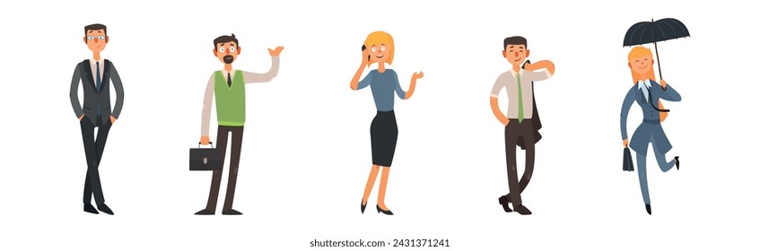 Happy Man and Woman Office Worker in Formal Wear Vector Set
