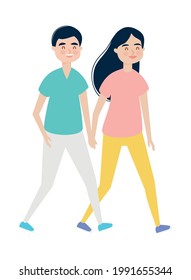 happy man and woman walking