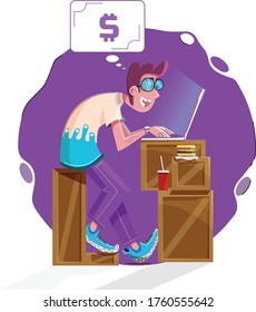 
el hombre feliz trabaja en la computadora