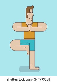 A happy man in a yoga pose. Harmony concept. Sport illustration set. Vector illustration flat style.