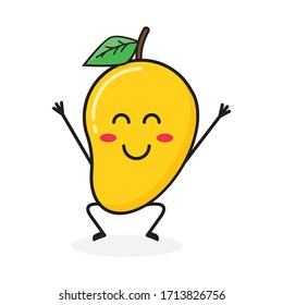 happy mango fruit cute character mascot vector design