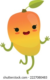 Happy mango mascot. Jumping fruit cartoon character