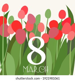 Happy March 8 greeting card with tulips