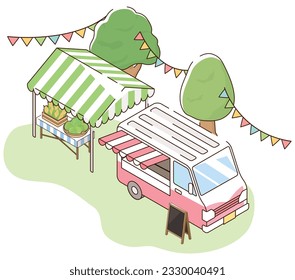 Happy marche. Kitchen car and garland. vector illustration