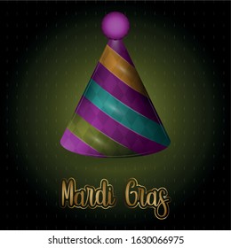 Happy mardi gras card with a party hat. Carnival party - Vector