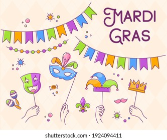 Happy Mardi Gras Carnival Festive, Popular Event in Brazil Concept poster card Isolated on light Background