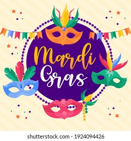 Happy Mardi Gras Carnival Festive, Popular Event in Brazil Concept poster card Isolated on light Background