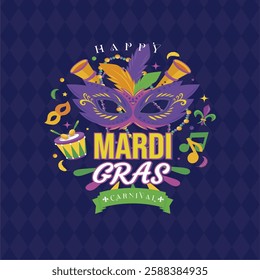 
Happy Mardi Gras Carnival Party 4 March 2025 vector Illustration with great text effect, masquerade mask and party vibes decoration. Perfect for Mardi Gras and Fat Tuesday celebration design. 