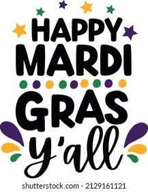 Happy Mardi Gras carnival with typography design. Fat tuesday, festival. Vector illustration isolated on white background. Party decorations for greeting card, banner, gift packaging, poster 