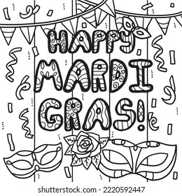 Happy Mardi Gras Coloring Page for Kids