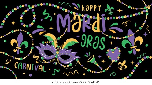 Happy Mardi Gras eve background, American culture, carnival, vector illustration