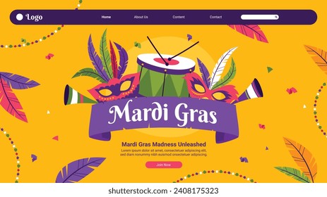 Happy Mardi Gras festival background. Mardi Gras carnival celebration. Cartoon Vector illustration design Template for Poster, Banner, Flyer, Greeting, Card, Post, Cover, Invitation. Mardi Gras parade