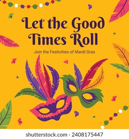 Happy Mardi Gras festival background. Mardi Gras carnival celebration. Cartoon Vector illustration design Template for Poster, Banner, Flyer, Greeting, Card, Post, Cover, Invitation. Mardi Gras parade