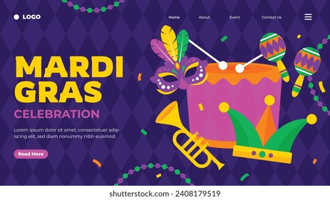 Happy Mardi Gras festival background. Mardi Gras carnival celebration. Cartoon Vector illustration design Template for Poster, Banner, Flyer, Greeting, Card, Post, Cover, Invitation. Mardi Gras parade