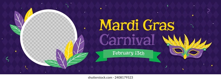 Fröhlicher Mardi Gras Festivalhintergrund. Mardi Gras Karnevalsfeier. Cartoon Vektorgrafik Design Vorlage für Poster, Banner, Flyer, Gruß, Karte, Post, Cover, Einladung. Mardi Gras Parade