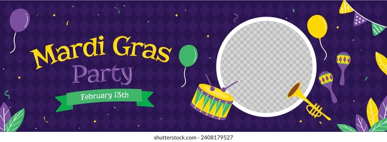 Happy Mardi Gras festival background. Mardi Gras carnival celebration. Cartoon Vector illustration design Template for Poster, Banner, Flyer, Greeting, Card, Post, Cover, Invitation. Mardi Gras parade