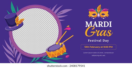 Happy Mardi Gras festival background. Mardi Gras carnival celebration. Cartoon Vector illustration design Template for Poster, Banner, Flyer, Greeting, Card, Post, Cover, Invitation. Mardi Gras parade