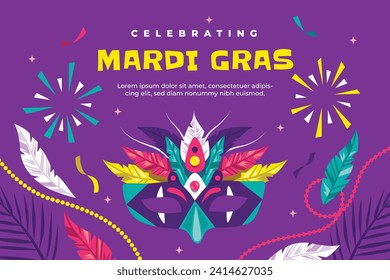 Happy Mardi Gras festival background. Mardi Gras carnival celebration. Cartoon Vector illustration design Template for Poster, Banner, Flyer, Greeting, Card, Post, Cover, Invitation. Mardi Gras parade