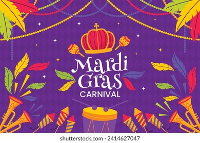 Happy Mardi Gras festival background. Mardi Gras carnival celebration. Cartoon Vector illustration design Template for Poster, Banner, Flyer, Greeting, Card, Post, Cover, Invitation. Mardi Gras parade