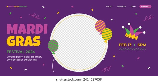 Happy Mardi Gras festival background. Mardi Gras carnival celebration. Cartoon Vector illustration design Template for Poster, Banner, Flyer, Greeting, Card, Post, Cover, Invitation. Mardi Gras parade