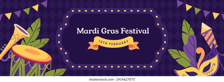 Happy Mardi Gras festival background. Mardi Gras carnival celebration. Cartoon Vector illustration design Template for Poster, Banner, Flyer, Greeting, Card, Post, Cover, Invitation. Mardi Gras parade