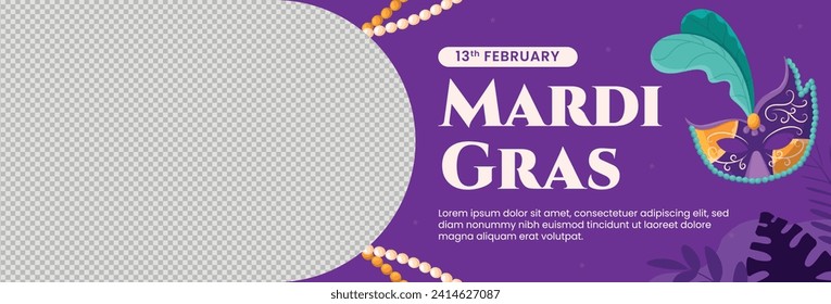 Happy Mardi Gras festival background. Mardi Gras carnival celebration. Cartoon Vector illustration design Template for Poster, Banner, Flyer, Greeting, Card, Post, Cover, Invitation. Mardi Gras parade