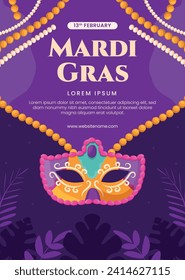 Happy Mardi Gras festival background. Mardi Gras carnival celebration. Cartoon Vector illustration design Template for Poster, Banner, Flyer, Greeting, Card, Post, Cover, Invitation. Mardi Gras parade